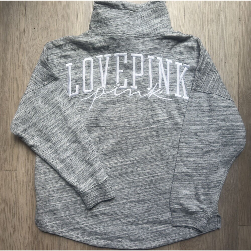 LOVE PINK Victoria's Secret Pullover Sweatshirt Womens Sz M Gray High Neck Logo